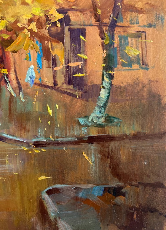 Image 1 of Original Oil Painting Autumn City Landscape Autumn in the heart of the city