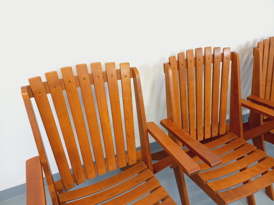 Image 1 of Set of 4 vintage beechwood garden armchairs from the 1960s