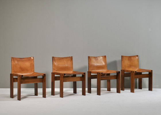 Image 1 of 4x Chaises Monk en cuir cognac par Afra & Tobia Scarpa pour Molteni, Italie 1974