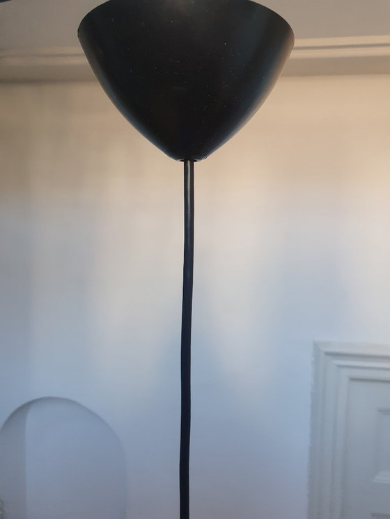 Image 1 of Vintage Hema kegelvormige hanglamp van blauw metaal jaren 80