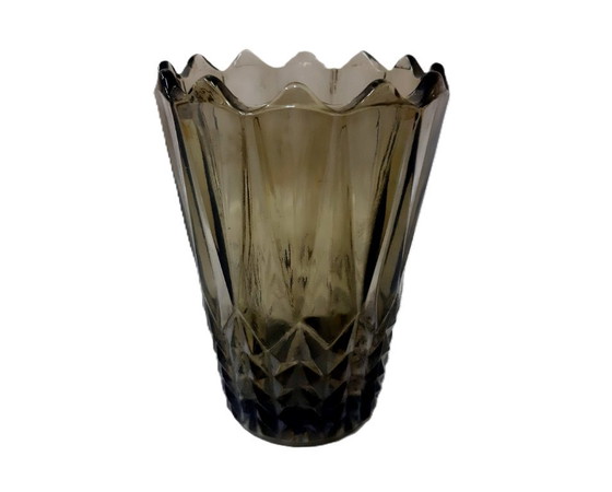 Image 1 of Vintage sierlijke gerookte groene glazen vaas