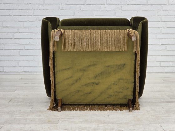 Image 1 of 1970s Danish Lounge Chair, Low, Furniture Velour, Ash Wood Legs