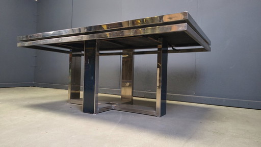 Mesa de comedor italiana vintage cromada, década de 1970.