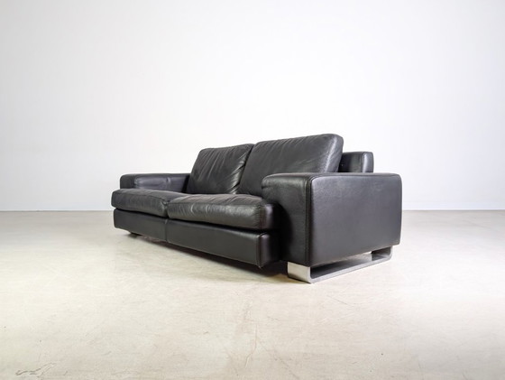 Image 1 of Originele vintage Roche Bobois leren tweezitsbank in zwart.