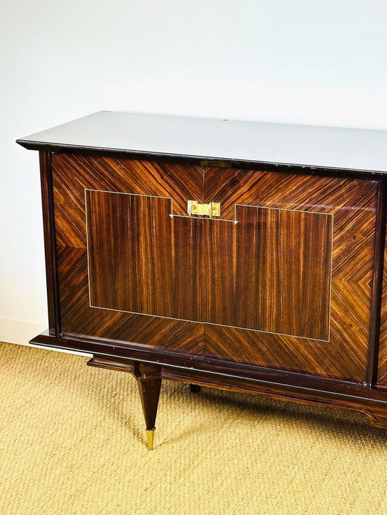 Image 1 of Lang Art Deco dressoir van Macassar ebbenhout, 1950
