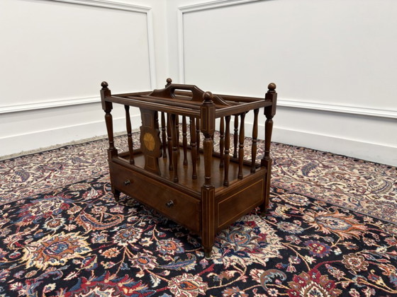 Antique English Edwardian Magazine rack – Wood, Brass (photo 3 of 10)