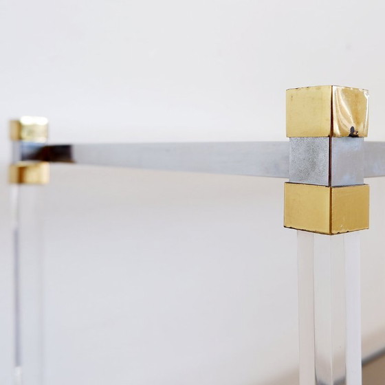 Image 1 of Mensola Claustra in plexiglas, vetro fumé e ottone, stile Charles Hollis Jones