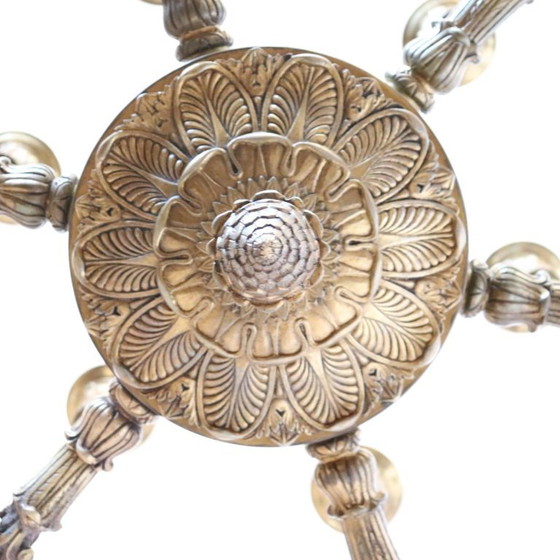 Chandelier in Gilded Bronze and Green Lacquered Metal 18 Bulbs, Italy Early 20th Century (photo 15 of 18)