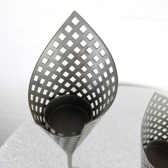 Image 1 of 4x vintage candlestick Memphis Milano gray metal 80s