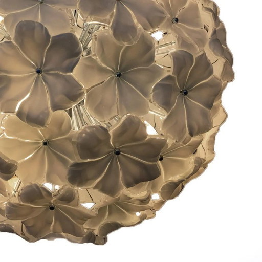 Lámpara de araña Sputnik de cristal de Murano con flores venecianas beige