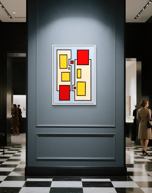 Shozo Hirai - Rare constructivist painting on panel circa 1980