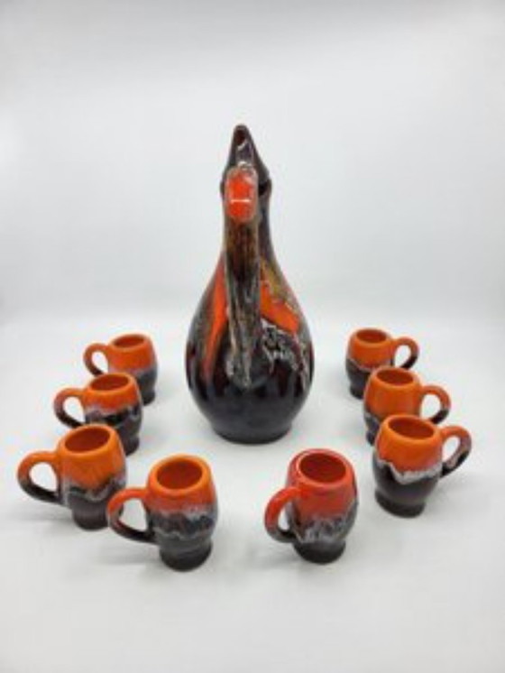 Image 1 of Vallauris keramiek koffieservies Frankrijk Côte-d'Azur 1960 vintage Set van 9