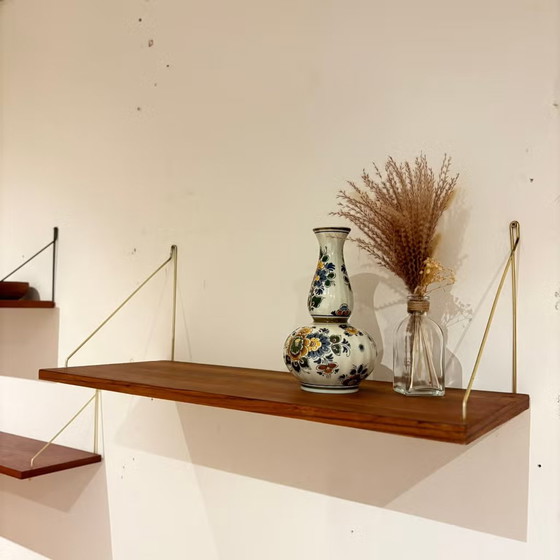 Vintage Danish 1960s Teak Wall Shelves – Shelving unit, Metal, Brass, Mid Century Modern (photo 7 of 15)