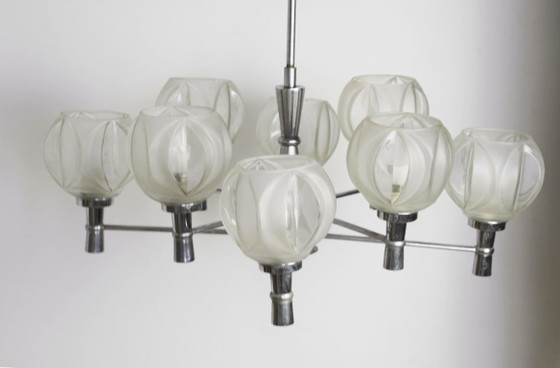 Sputnik Chandelier 8 Light Mid Century Chrome Faceted Glass Globes Ceiling Lamp Space Age Atomic – Metal (photo 4 of 52)