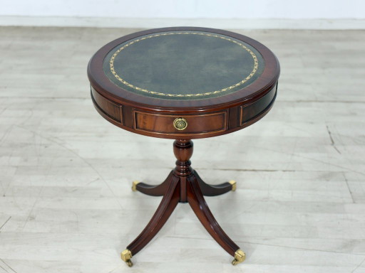 Tavolino in mogano | Tavolino da telefono inglese | Tavolino vintage con piano in pelle – salontafels, Wood