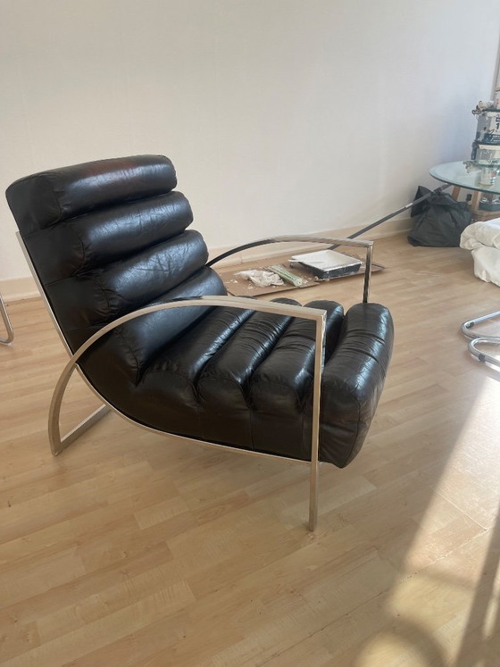 Image 1 of Vintage fauteuil leer chroom stoel