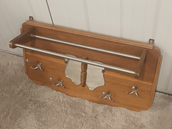 Image 1 of Vintage wooden coat rack with butterfly mirror