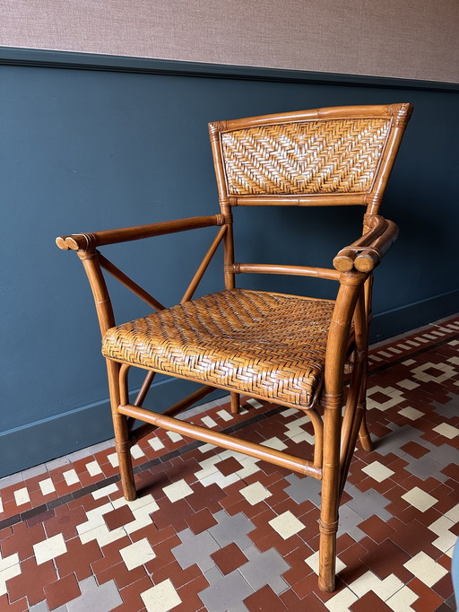 Sedia vintage in rattan e bambù, anni '70