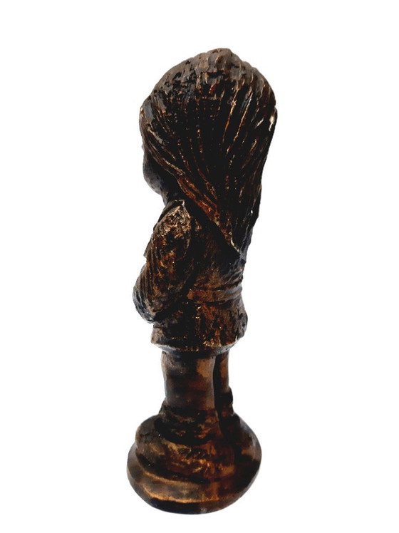 Image 1 of Vintage Copper Figurine – Girl in Thought 16 cm