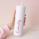 White Water Bottle Skinny Cup, Pink Love Vacation Cup, bridesmaid wedding gifts, bachelorette gifts