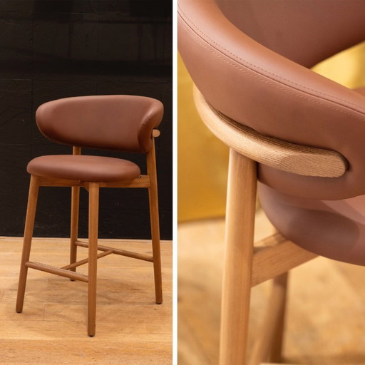 Lot de 4 tabourets de bar Calligaris Oleandro | Cuir écologique noyer et tabac