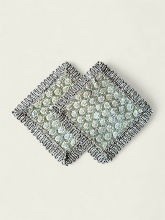 Image 1 of Groene vintage tafelloperset (3 stuks) met goudkleurige afwerking, mid-century design