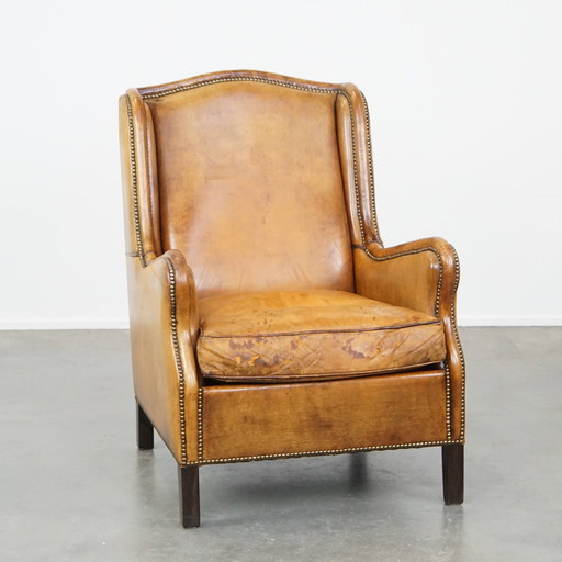 Fauteuil vintage en cuir de mouton