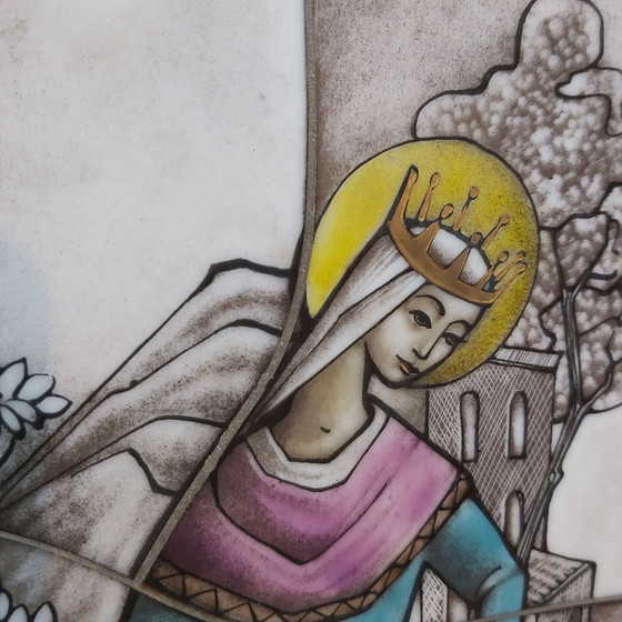 Hand-painted opaline glass Holy Mary with Jesus, Art, Wood, Blue (photo 2 of 6)