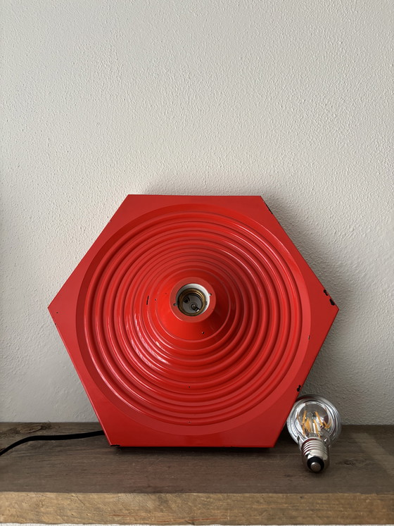 Image 1 of Lampada da parete vintage rossa GDR dal design spaziale VEB Leuchtenbau