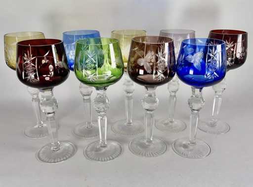 9x Roemer Colored Crystal Glass