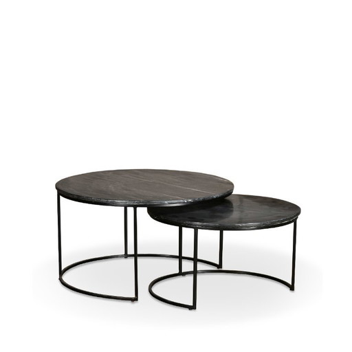 Black marble coffee tables, set of 2