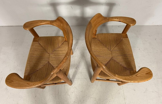 Image 1 of Rainer Daumiller & Poultries Pedersen für Grammrode 4 Stühle / Esszimmerstühle, Kiefer, Papierkordel, 1970er Jahre, Dänemark