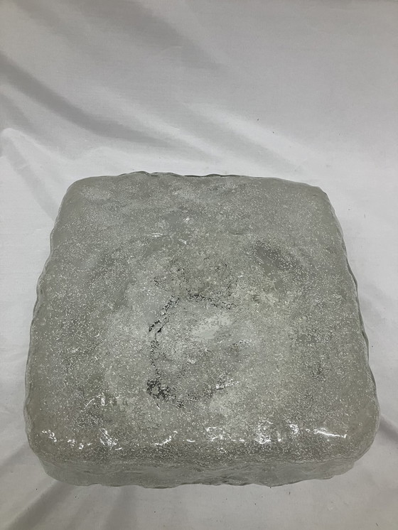 Image 1 of Vintage ijsglas vierkante plafondlamp jaren 70 design