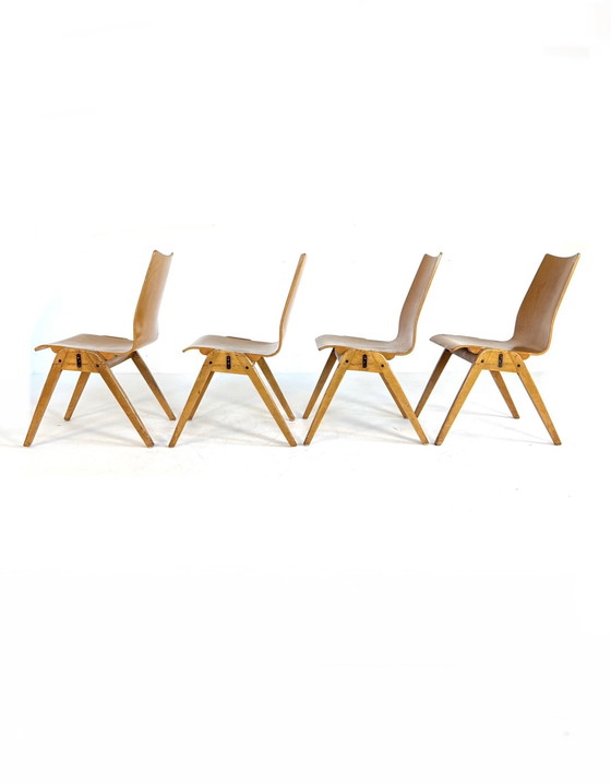 Image 1 of 4x vintage plywood eetkamerstoel ‘60