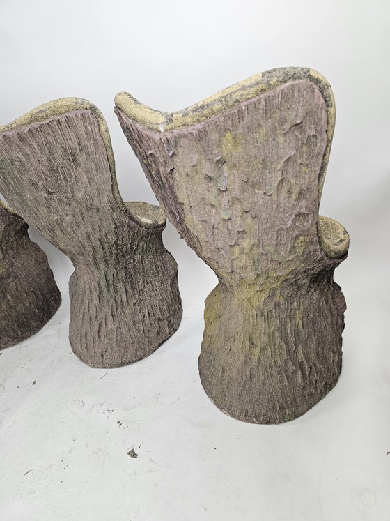 Image 1 of Set of 4 garden chairs stone tree stump