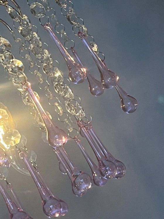 Image 1 of 2 pcs pink teardrop chandeliers pendant lights vintage