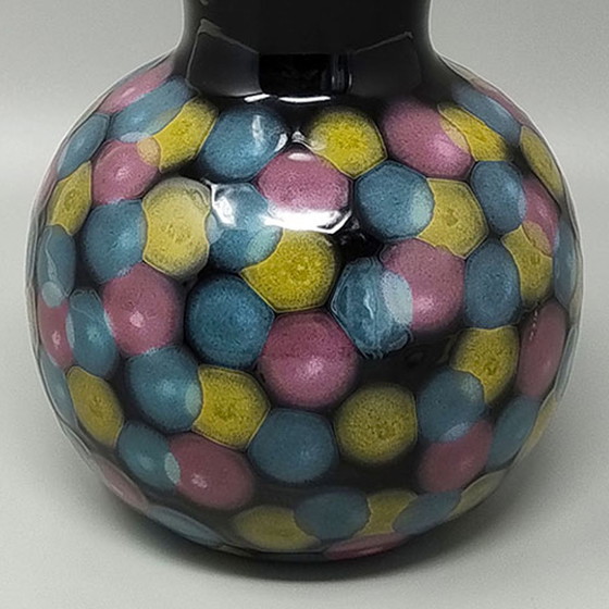 Image 1 of 1980s Exquisite Handgemaakte Polychrome Vaas in Keramiek van Bizzirri, Made in Italy