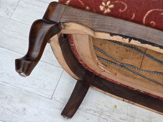 Image 1 of Sofá danés de 3 plazas, década de 1950, terciopelo rosa salmón, malla para muebles, madera de haya oscura.