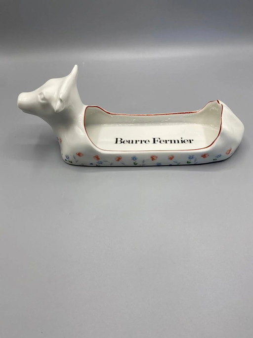 Burriera in porcellana a forma di mucca – Burro del contadino – F.D. Chauvigny – Anni '60-'80 – decoratieve objecten