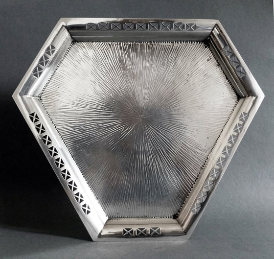 Image 1 of Hans Ofner secessionistisch/geometrisch zeshoekig dienblad voor Argentor ca 1905