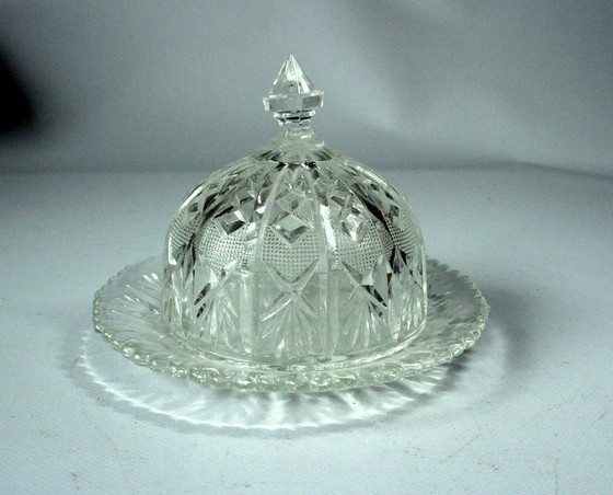 Image 1 of Hoogwaardige botervloot, loodkristalglas, Art Deco, jaren 30