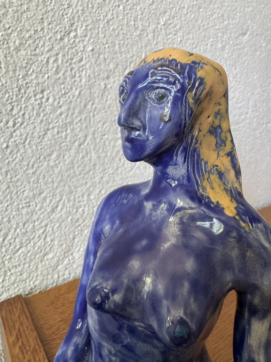 Image 1 of Sculpture Nue Stylisée Céramique Bleu