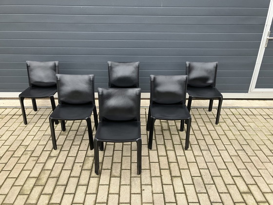Image 1 of 8x Cassina Cab chair Mario Bellini Black Harness Leather