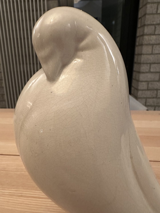 Image 1 of Art Deco craquele beeld duif Jacques Adnet