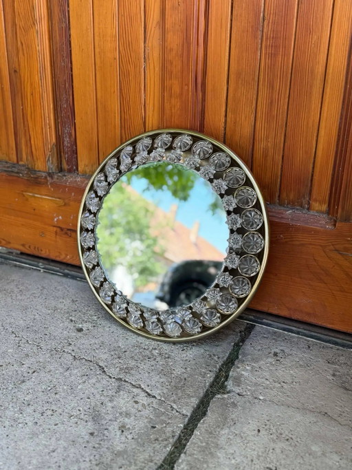 Miroir mural rond vintage illuminé avec étoiles en verre de cristal, années 60