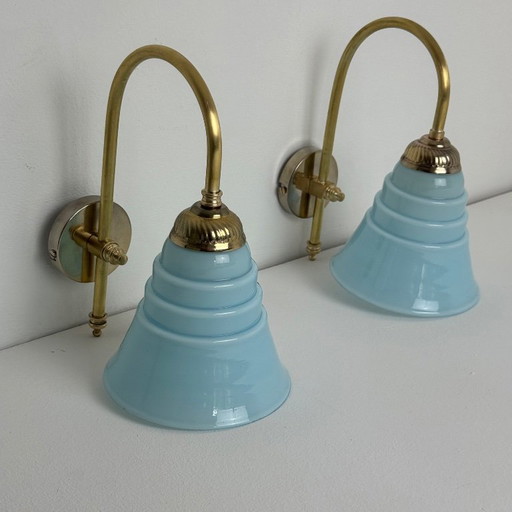 Pair of Antique Vintage Blue Opaline Wall Sconces – wandlampen, Glass