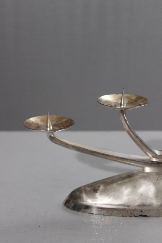 Image 1 of WMF Ikora - zilverkleurige metalen kroonluchter met 4 lampen, modernistisch ontwerp, jaren 1950