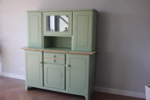 Gran aparador/vitrina de madera - Verde salvia