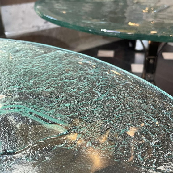 Brutalist Round Coffee Tables, 1970s, Set of 2 – Metal, Glass, Hollywood Regency (photo 12 of 17)