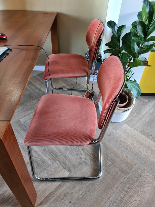 4x Vintage Chrome Steel Tubular Frame Dining Chairs